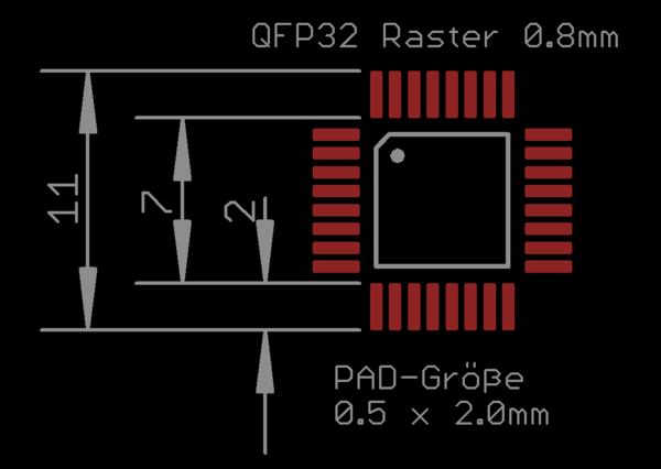 10x Adapterplatine QFP32 0.8mm 12F auf DIP32 Raster 2,54mm (0.9) FR4 V1.1