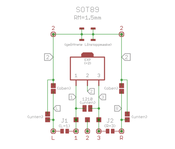 36x Adapterplatine SOT89 (1,50mm) auf 2,54mm (0.9) FR4
