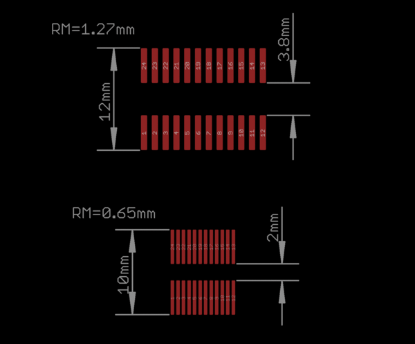 12x Adapterplatine SO24 (1,27mm) / SOP24 (0,65mm) F auf 2,54mm (0.9) FR4