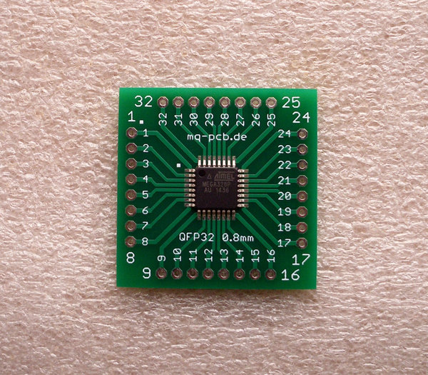 9x Adapterplatine QFP32 0.8mm auf Raster 2,54mm (0.9) V1.1 FR4