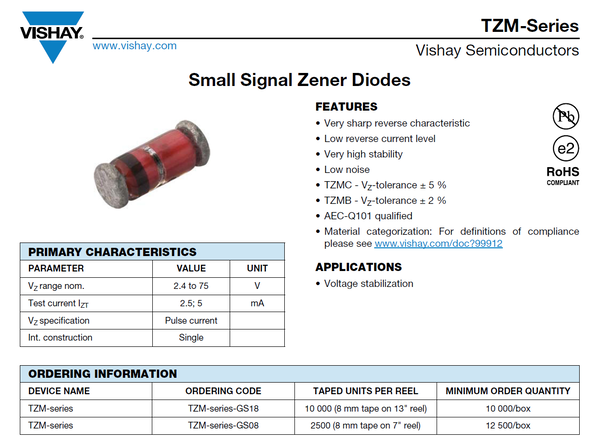 50 SMD Z-Dioden 5,6V 0,5W 2% TZMB5V6 (MiniMELF) von VISHAY